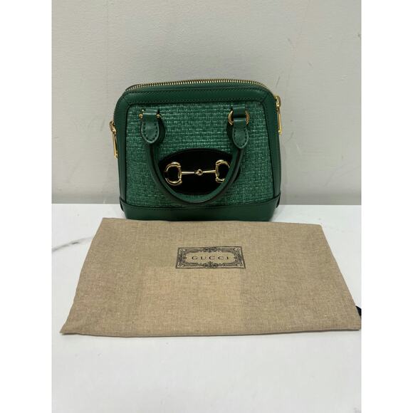 Gucci 640716 Green Woven Leather Mini Boston Bag with Gold Hardware - Picture 2 of 7